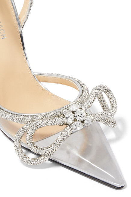PVC & Crystal Bow 105 Ankle Strap Pointed Pumps